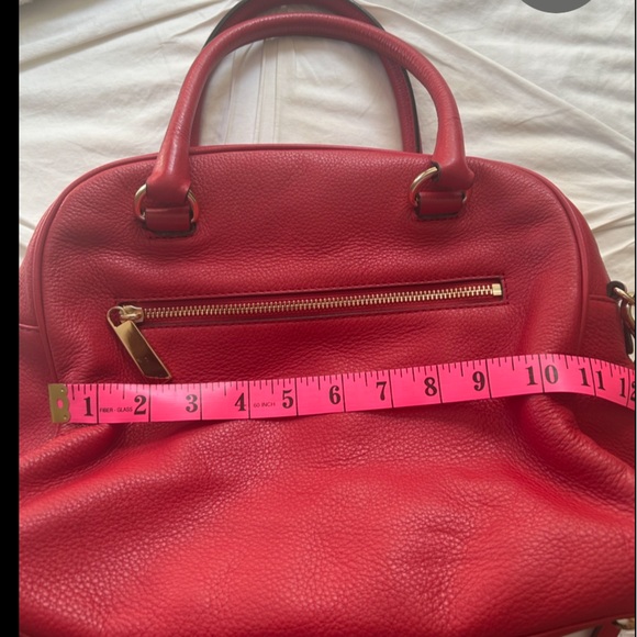 Michael Kors Red Leather Satchel with Cross Body Strap Gold Tone Hardware - Picture 7 of 8